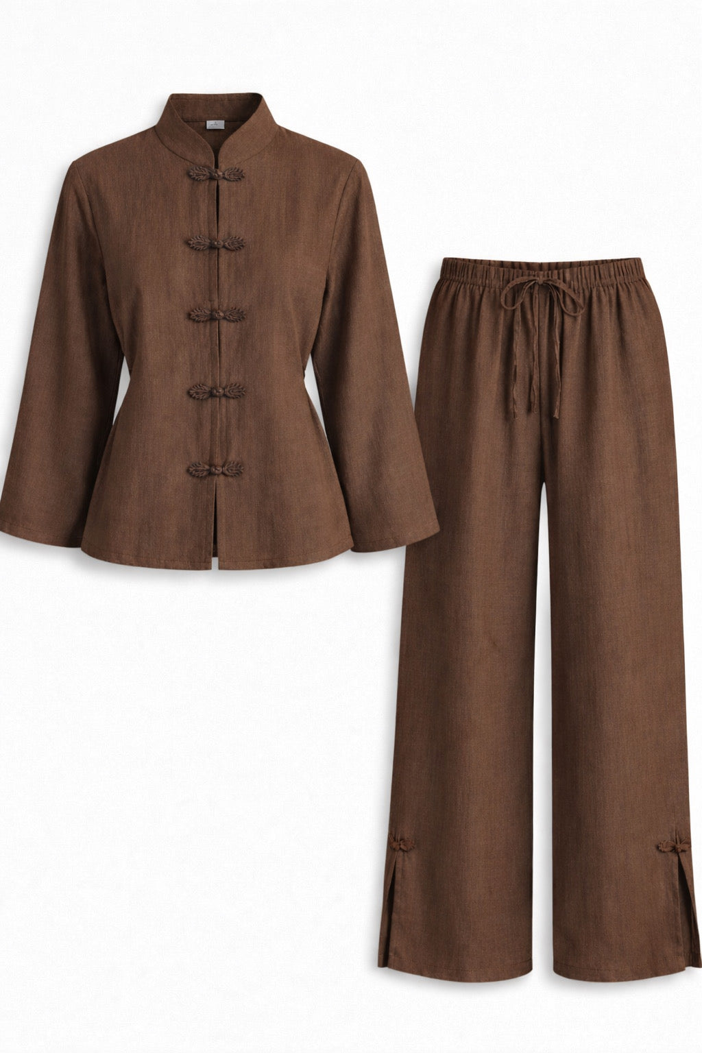 Asian-Inspired Linen Set Brown  (One Size)