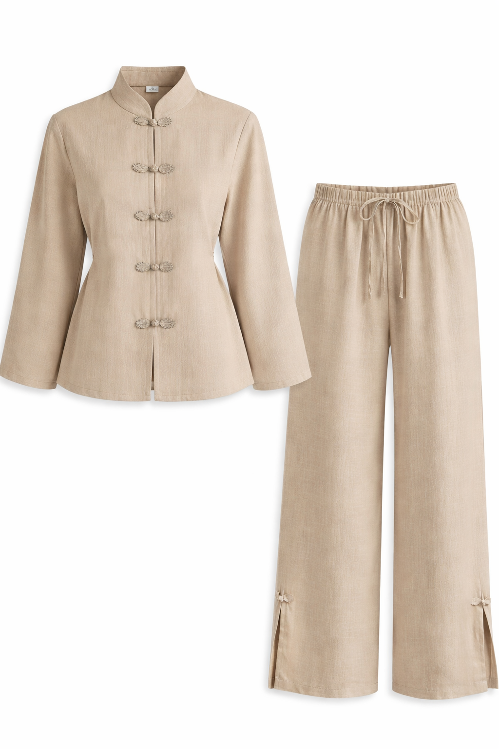 Asian-Inspired Linen Set Beige (One Size)